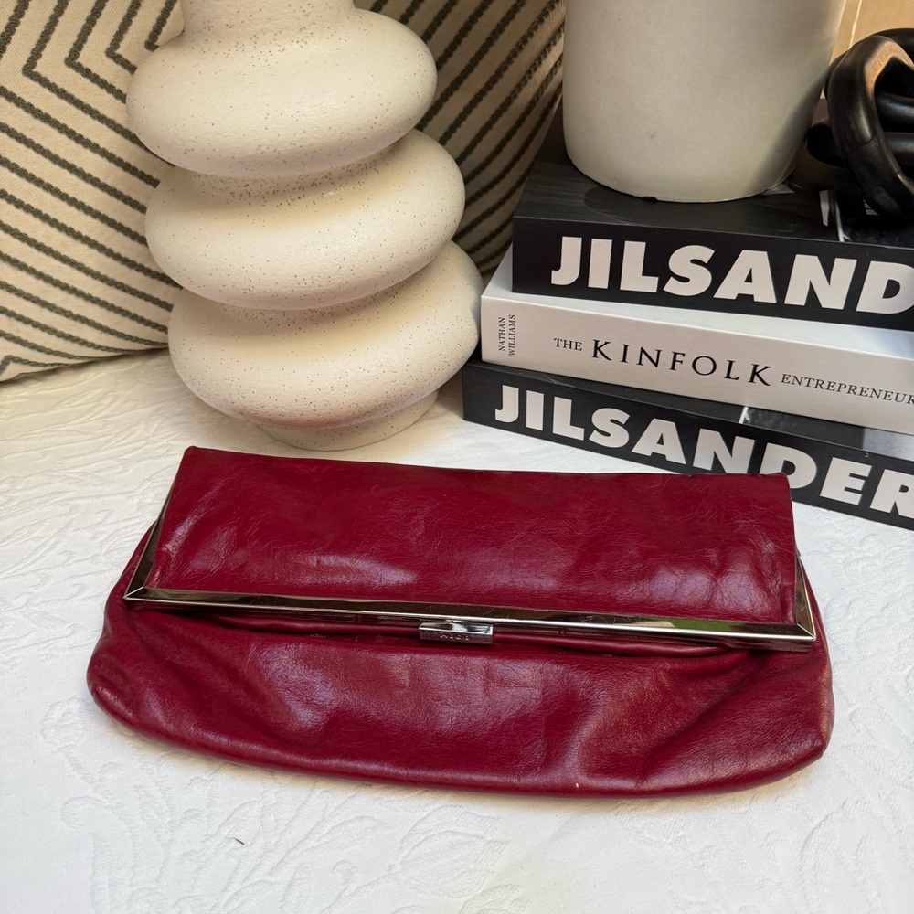 HOBO Red Leather Clutch with Sleek Fold-Over Design